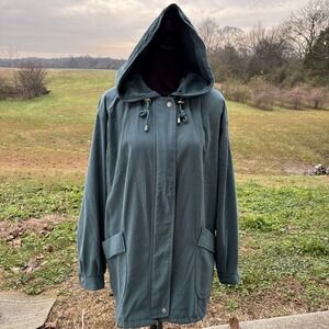 Bromley Collection Women's L Teal Green Parka Jacket Snap down Zip trench coat